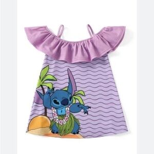 Disney Girls Stitch Off Shoulder Flutter Sleeve Summer Casual Hawaii Dress